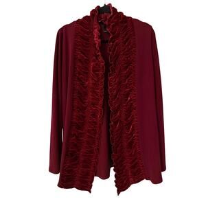 Étoile Burgundy Ruffle Front Open Cardigan Long Sleeve Draped Boho